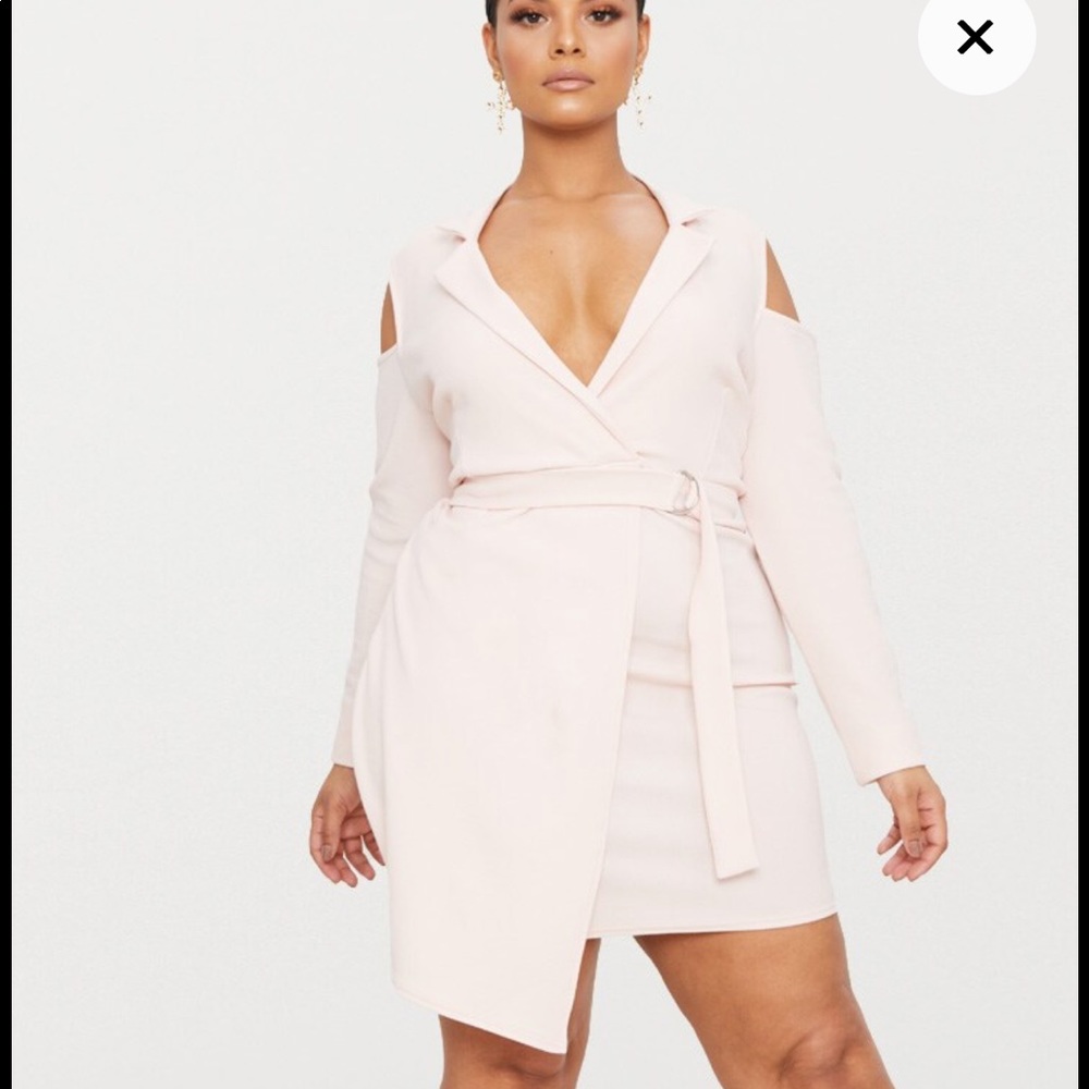 Plus Nude Cold Shoulder Ring Detail Blazer Dress